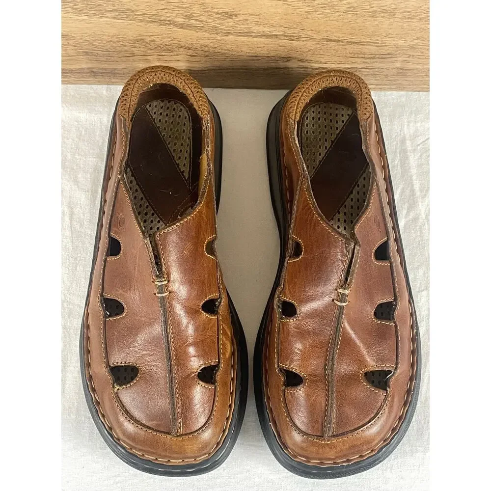 Born Brown Leather Closed Toe Clog Sandals Slip On Men's Size 10 / 42M